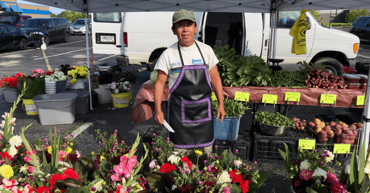 man with flowers