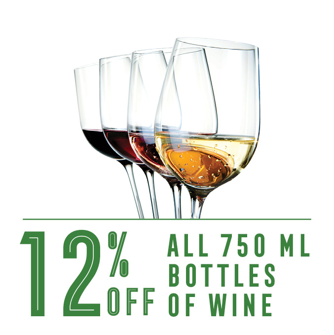 12% off all 750 ml bottles of wine