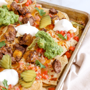 Loaded Sheet Pan Cheeseburger Nachos