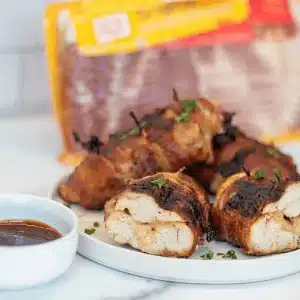 bacon wrapped cheese stuffed grilled chicken