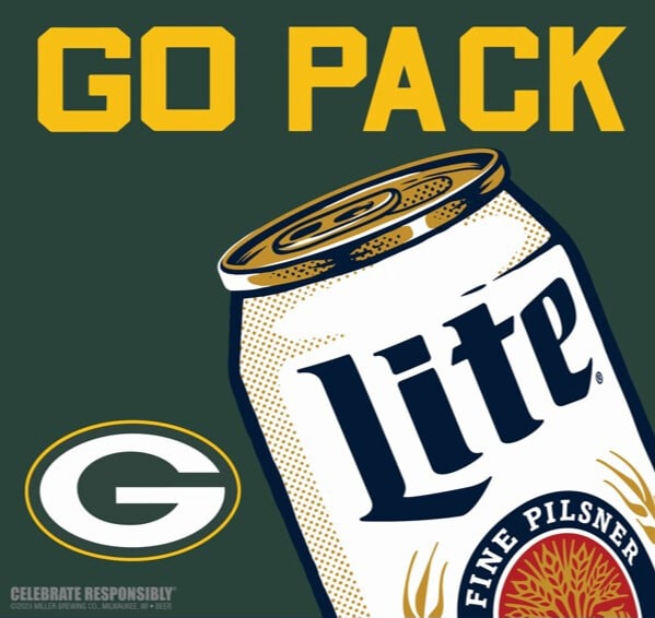 Go Pack. Miller Lite can.