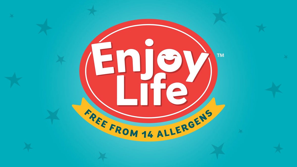 red enjoy life logo on a blue background