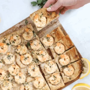 shrimp scampi upside down flatbread