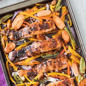 sheet pan thai glazed salmon with veggies